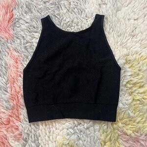black seamless cropped strappy top
